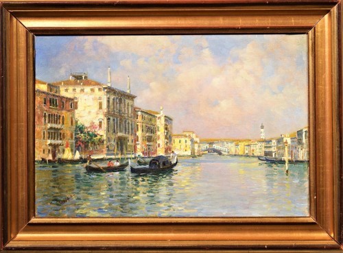 Venice, Grand Canal and Rialto Bridge - Luigi Lanza (Venice 1860-1913) - Paintings & Drawings Style Art nouveau